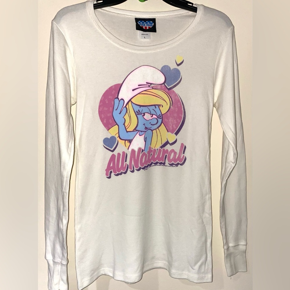 New vintage style junk food graphic tee thermal top long sleeve smurfette tee